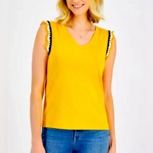 Nautica Jeans Women's Relaxed Fit Golden Glo Crochet Trim Tank Top Size Medium